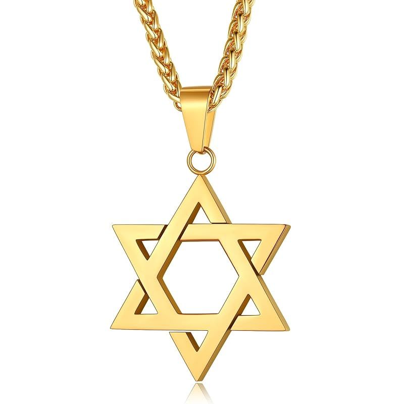 ChainsPro ネックレス メンズ ゴールド 六芒星 ペンダント ステンレス ダビデの星 お守り シンプル 防水 男性 アクセサリー 55cm 調節可能 1