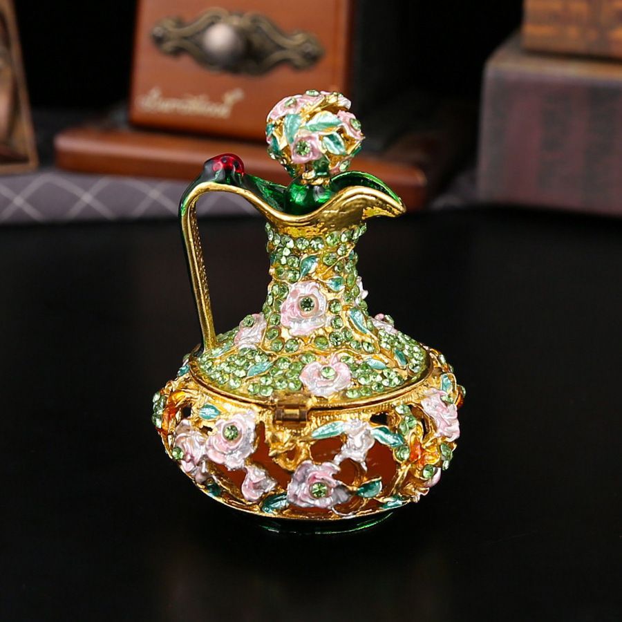 新品未使用 金属工芸品七宝焼インテリア 高さ付き茶器付きジュエリー