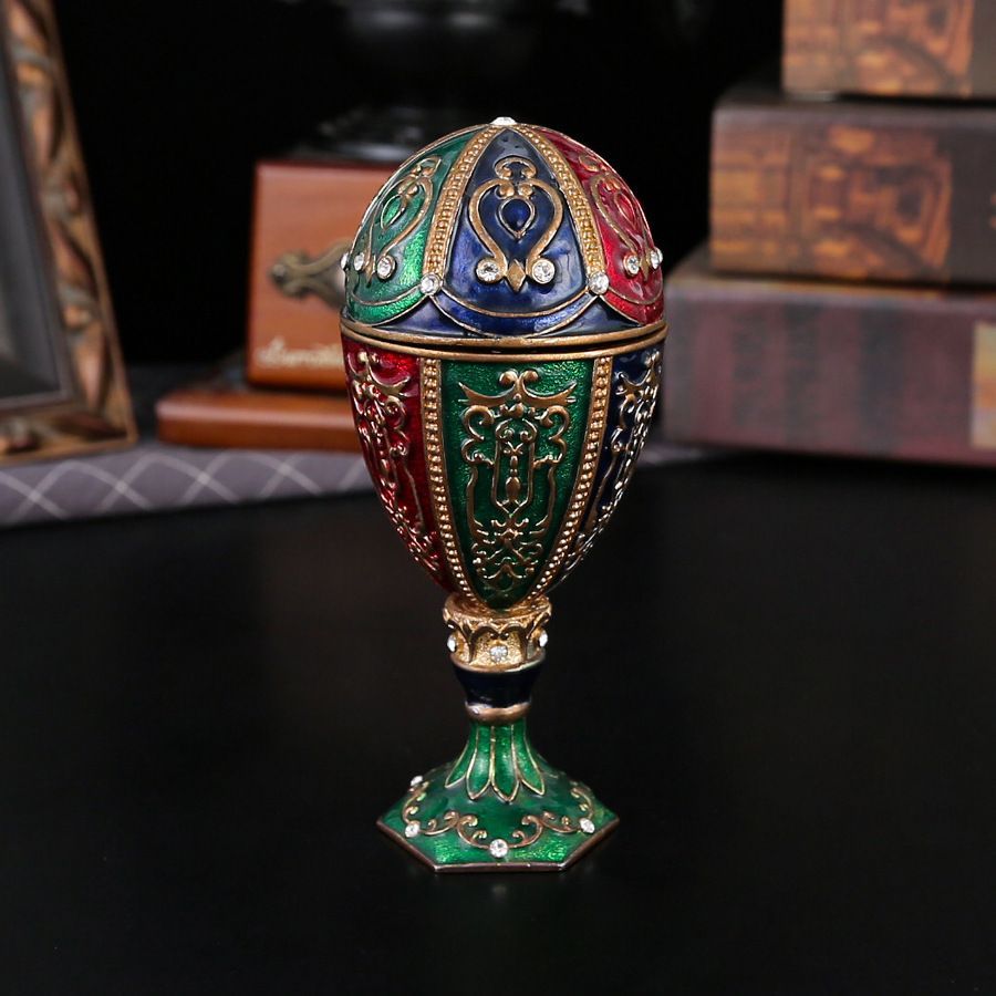 新品未使用 新作ジュエリーボックス 彩蛋型七宝焼花柄卵型ケース 金属