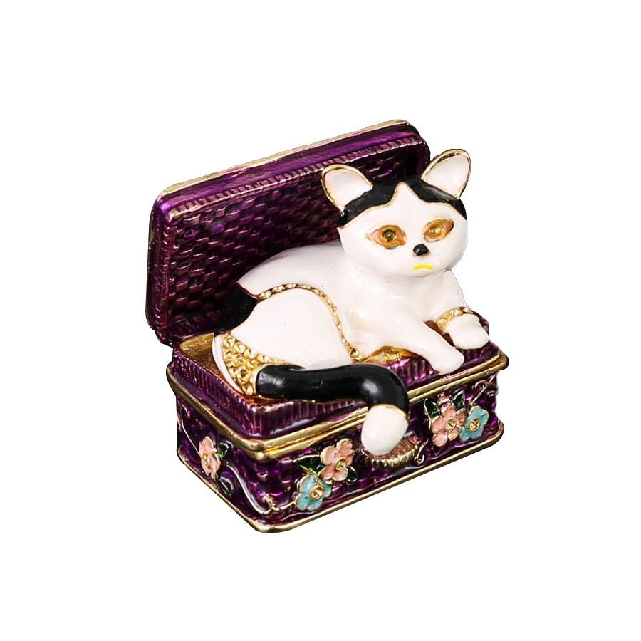 新品未使用 アンティーク箱型猫柄ジュエリーボックス 可愛い精巧小巧な