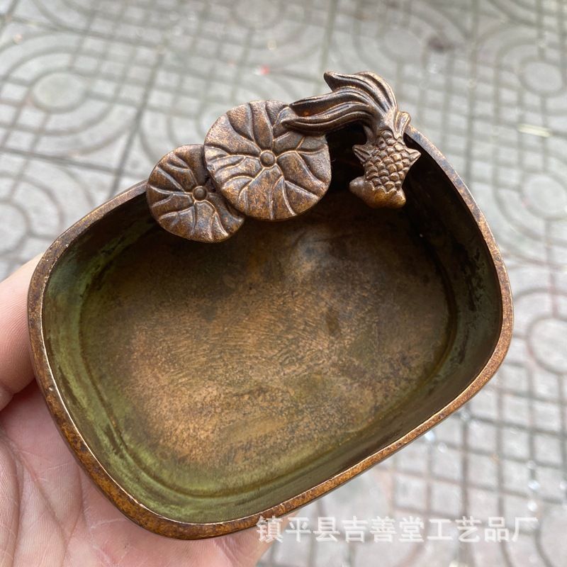 新品未使用 骨董品 ハス 池 月 色 洗 金 ハス 葉 文房 洗 卓 置物 絵