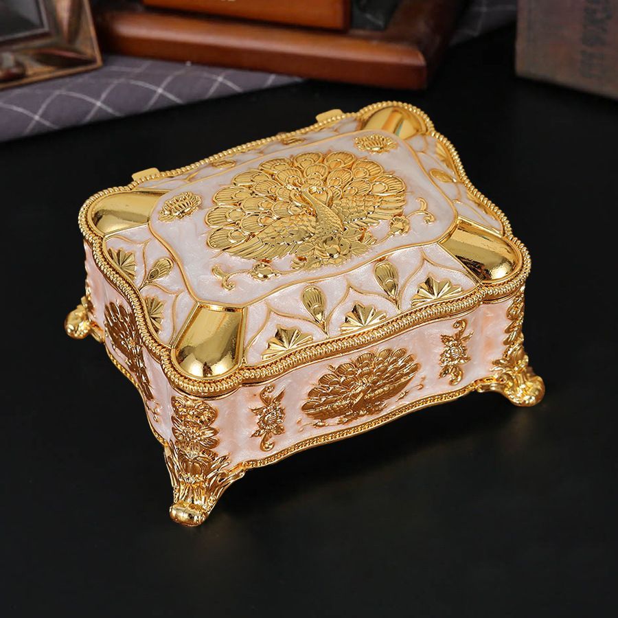 新品未使用 新作大サイズ孔雀柄ジュエリーボックス 欧風金属製宝石箱