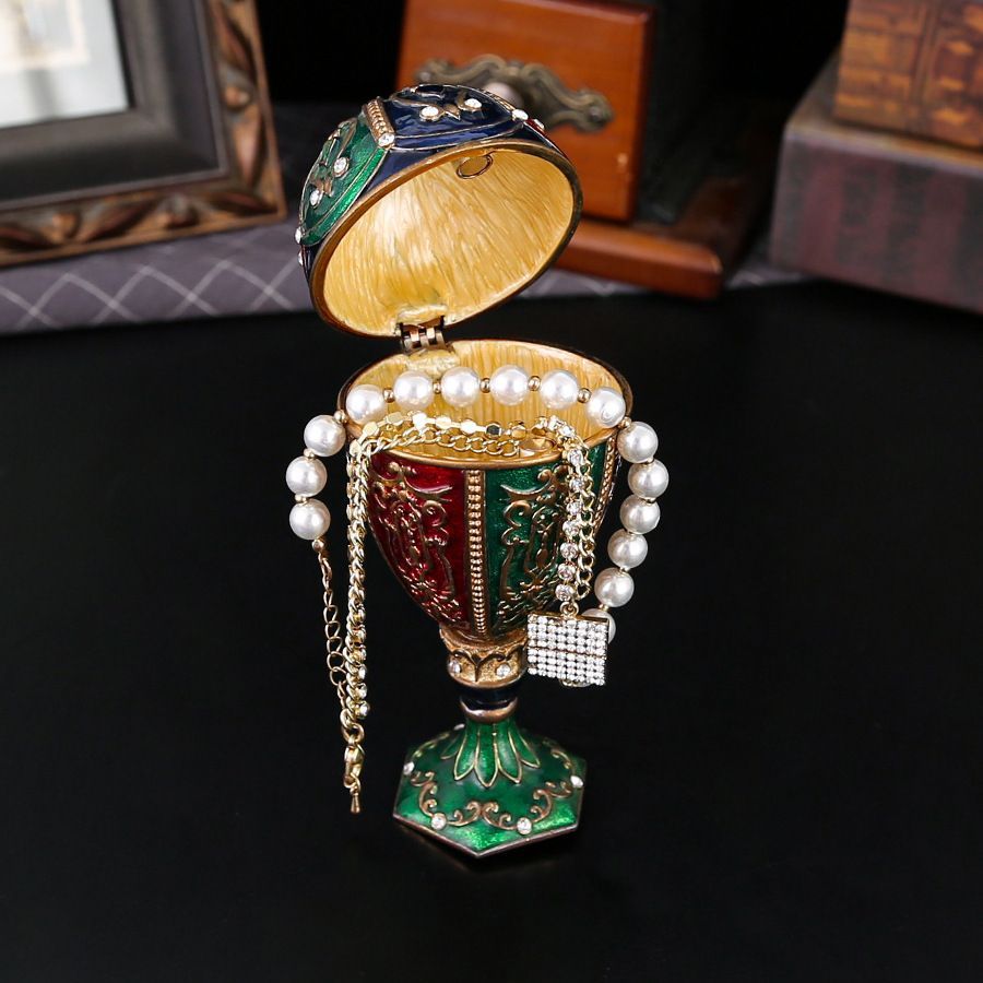 新品未使用 新作ジュエリーボックス 彩蛋型七宝焼花柄卵型ケース 金属