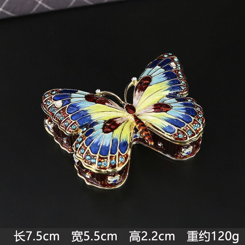 新品未使用 精巧蝶柄七宝焼ジュエリーボックス 小型黄金宝石収納ケース