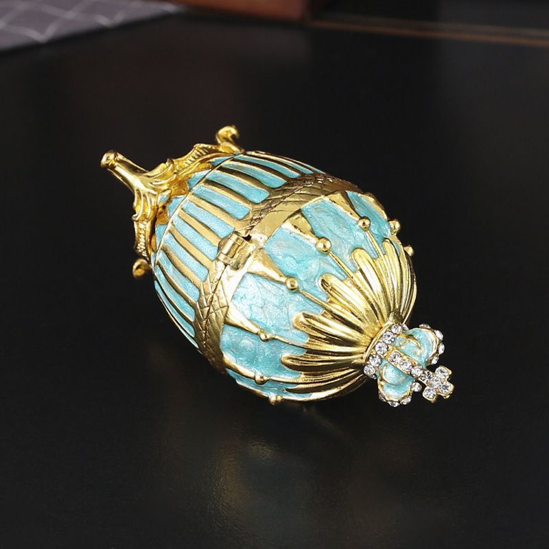 新品未使用 卵型ジュエリーボックス 金属製七宝焼ケース 埃防止 家庭用