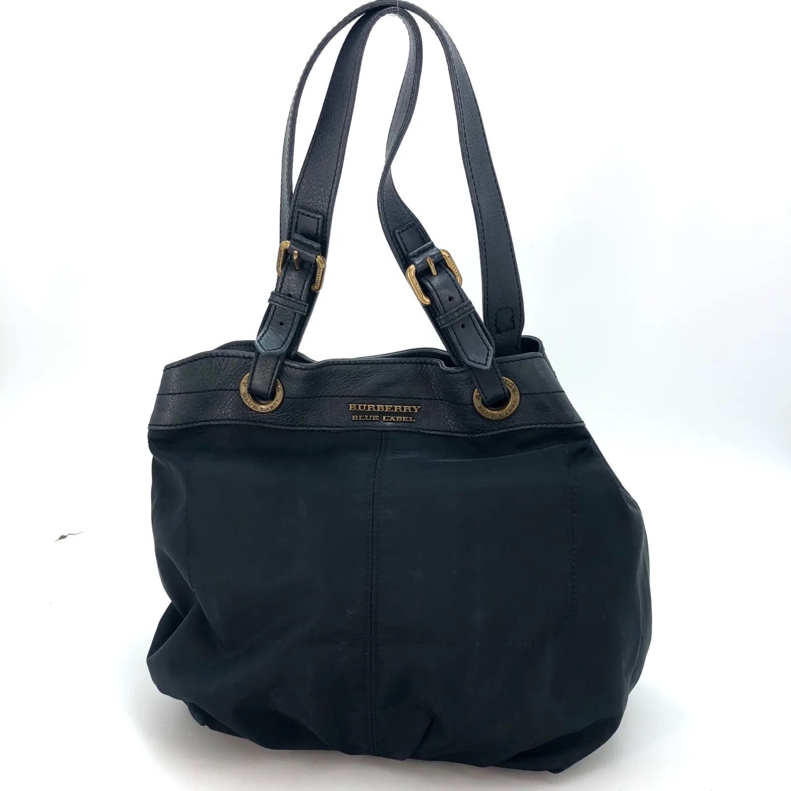 バーバリー トート バッグ ブルーレーベル チェック 革 黒 GA178