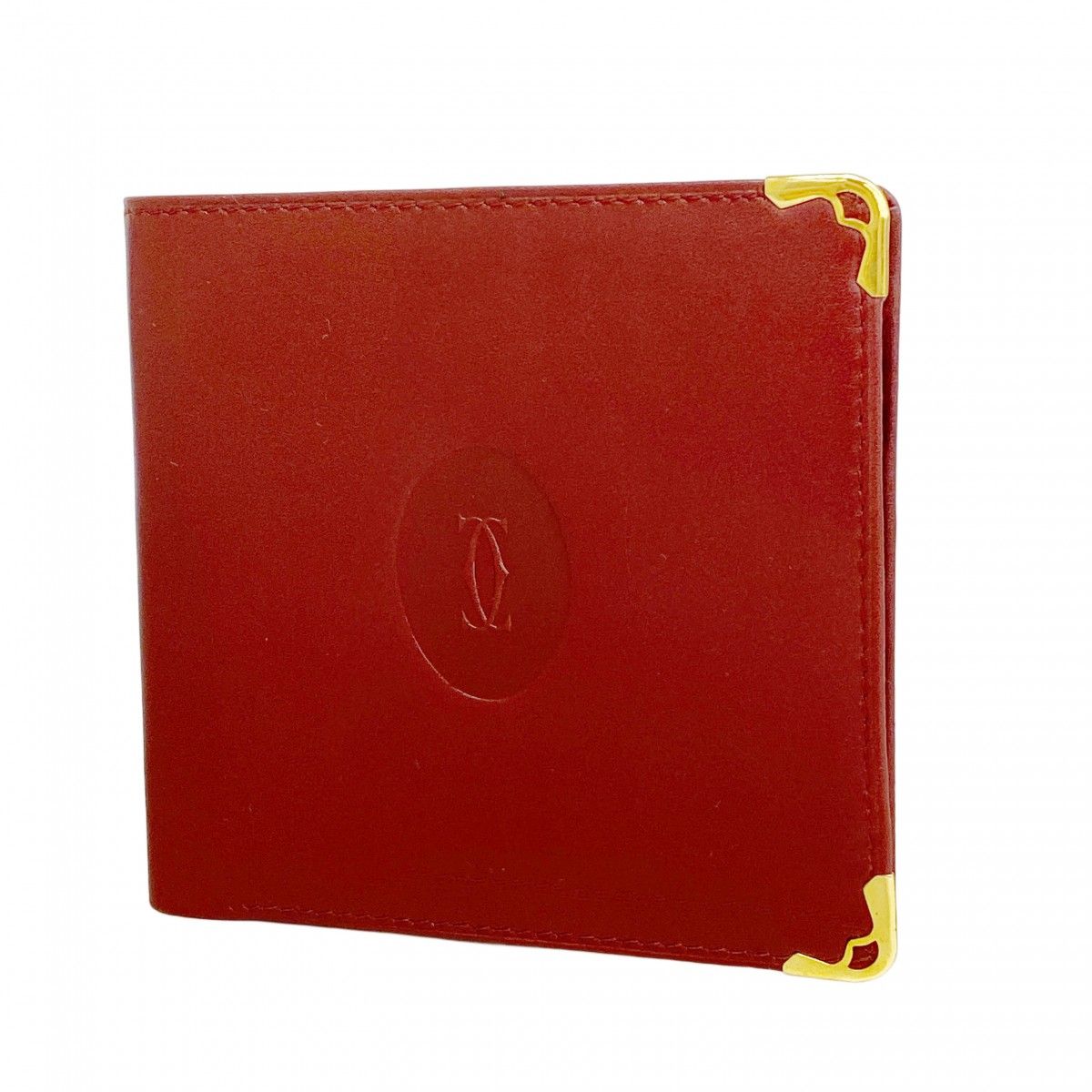 6ae6498】カルティエ 財布 マスト レザー ボルドー ゴールド金具【中古
