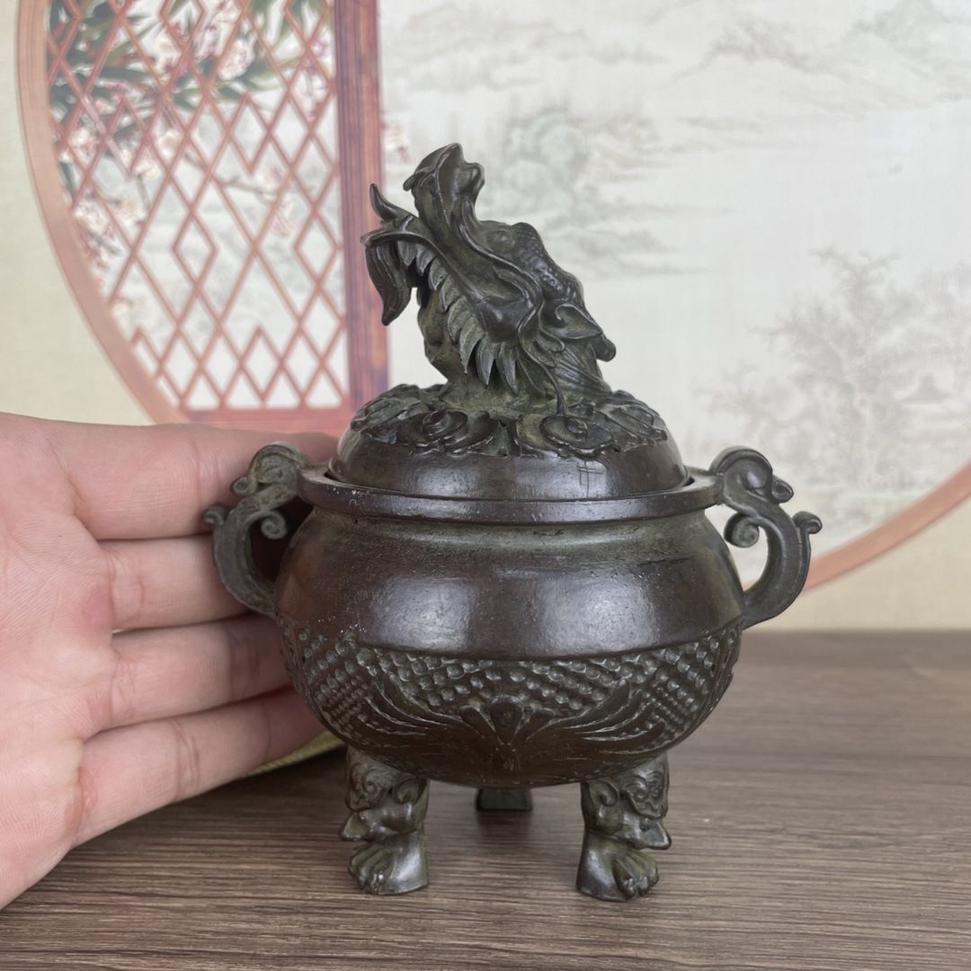 新品未使用 古銅 香炉 三足 鼎 香炉 古式 家庭 置物 茶道 家庭用 三足