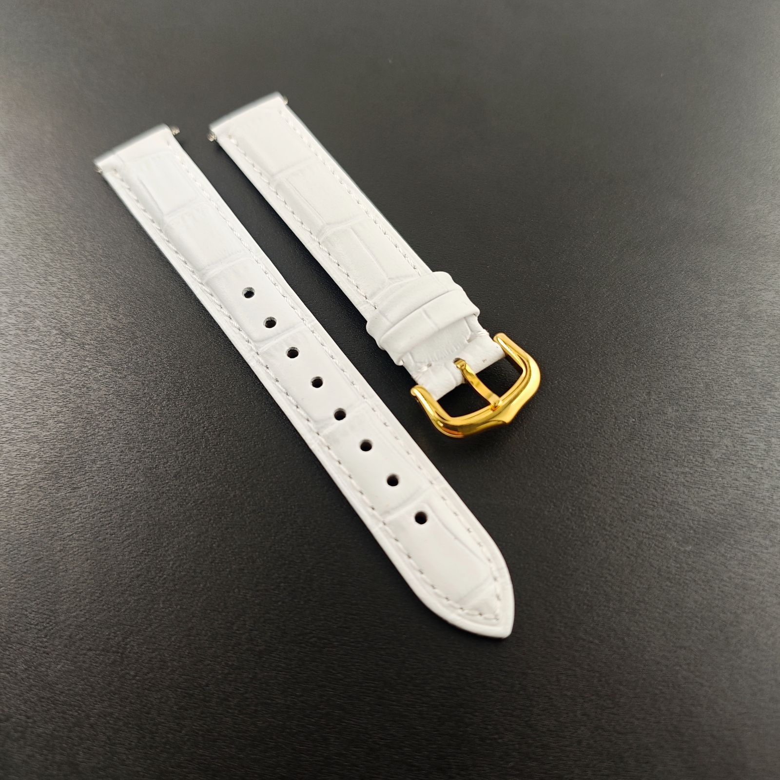 15mm 腕時計 レザー ベルト ホワイト 白 尾錠タイプ 【対応