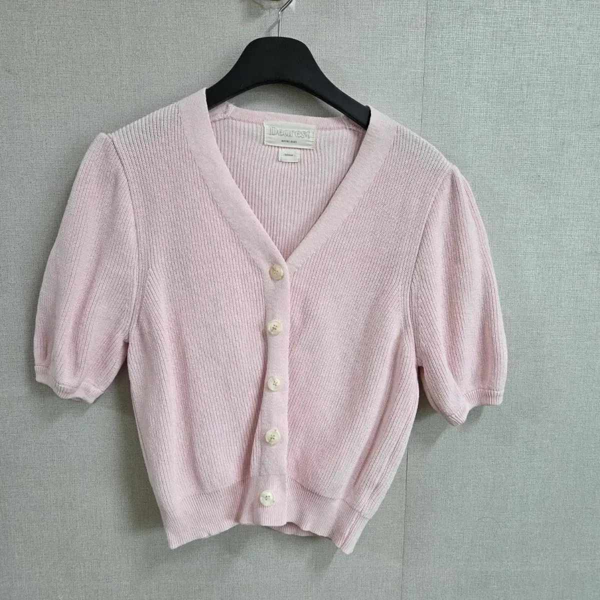 レディース ピンク 半袖 ニット パフ カーディガン F - メルカリ