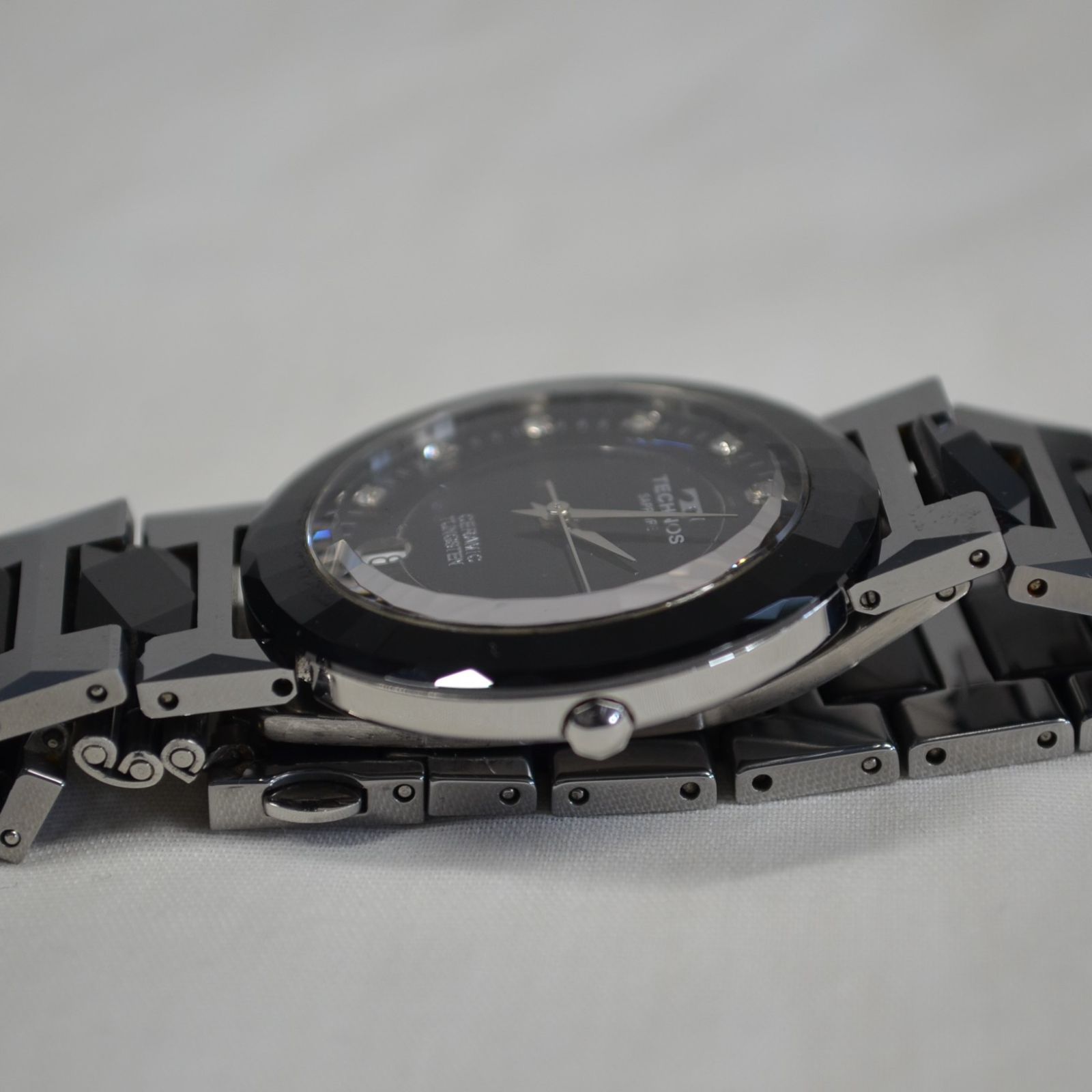 IM] 稼働品 TECHNOS テクノス TEM657 クォーツ腕時計 黒文字盤 現状品 