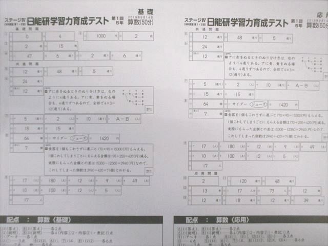 日能研 小5 全国公開模試/学習力育成テスト ステージIII/IVなど 国/算