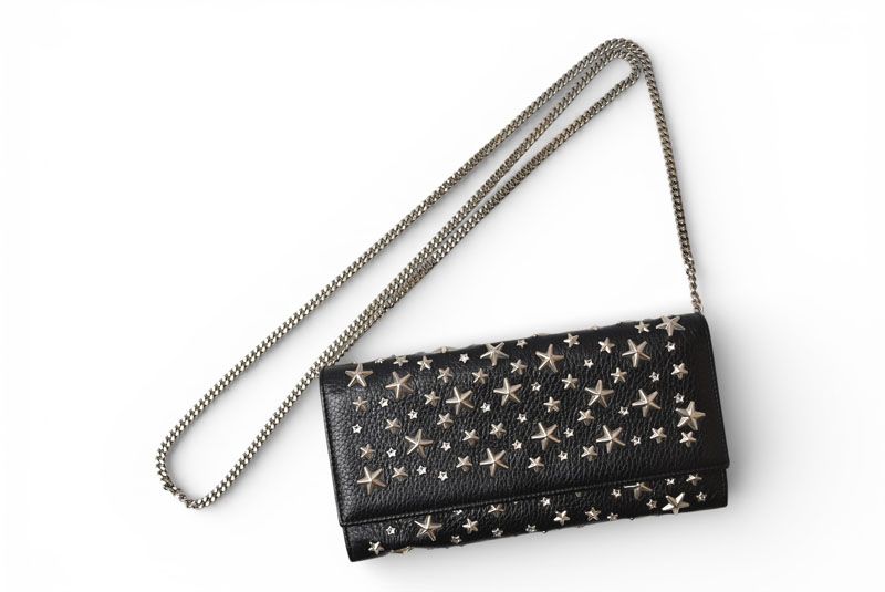 本物 ジミーチュウ JIMMY CHOO スタースタッズ チェーン ショルダーウォレット 長財布 ポシェット レザー グレー 財布 ウォレット 中古・ ジミーチュウ チェーンウォレット/長財布/ショルダーバッグ JIMMY CHOO