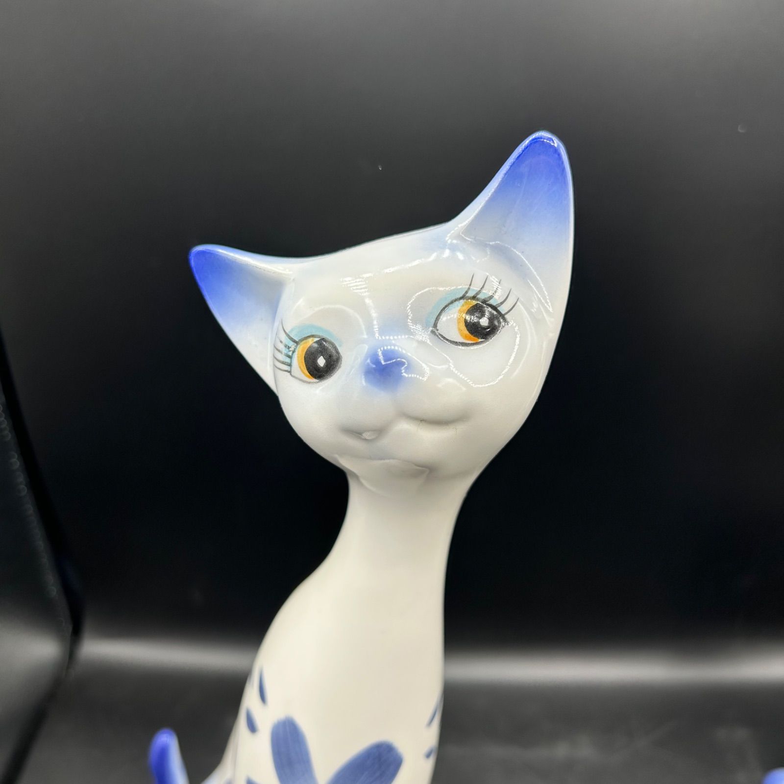 猫の置物 シャム猫 ペア 37cm レトロ アンティーク 陶器 オブジェ