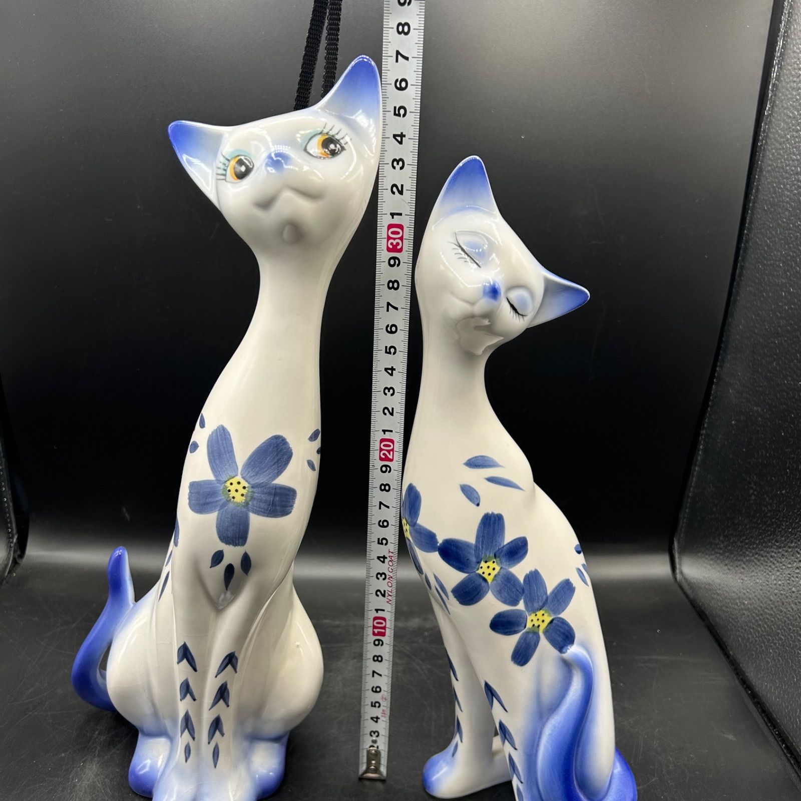 猫の置物 シャム猫 ペア 37cm レトロ アンティーク 陶器 オブジェ