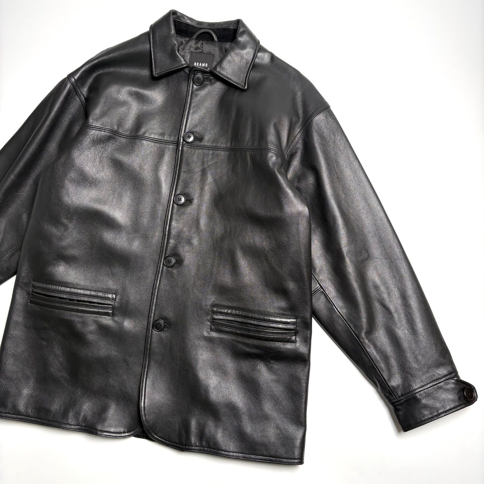 羊革】BEAMS レザージャケット 黒 M カーコート sheepskin 本革 - メルカリ