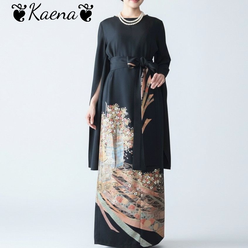 ❦Kaena❦ 着物リメイク ロングスリット袖 作家物 ロング ワンピース