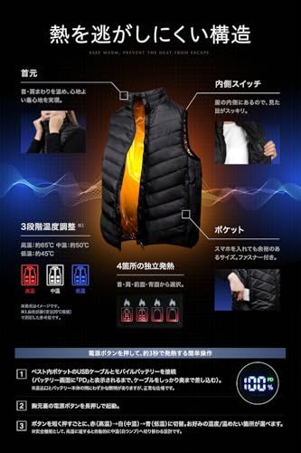  Ｅｘｃｉｔｅｃｈ 電熱ベスト 品質試験実施済み ヒーターベスト USB給電 3段階温度調整 速暖 洗濯可 メンズ アクティブ 男女兼用 プレゼント M L XL 2 3 4 po b 51959 e その他 キッチン 食器
