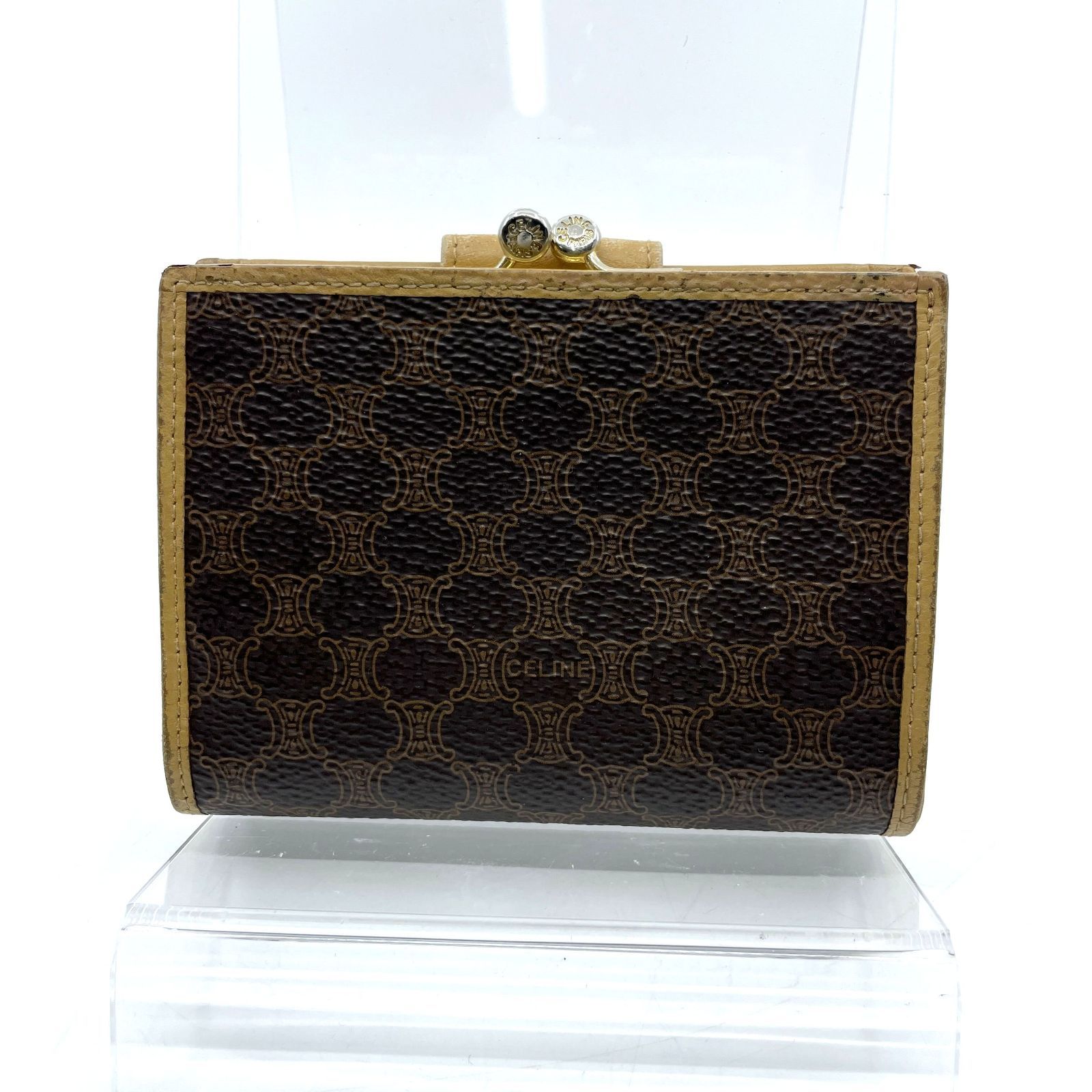 CELINE セリーヌ マカダム がま口 二つ折り財布 PVC×レザー ブラウン