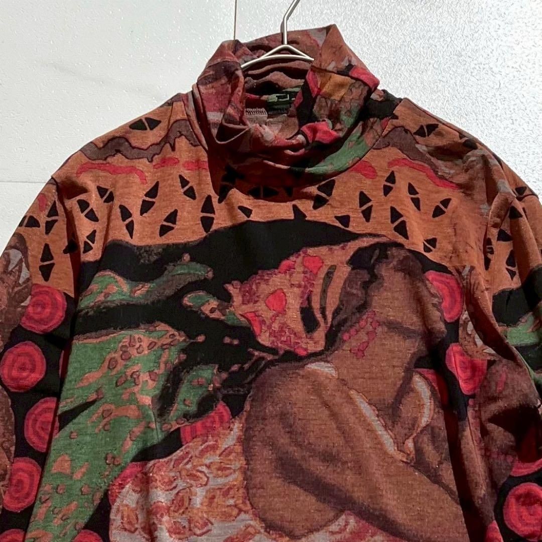 ジャンポールゴルチエ JPG マルチカラー 総柄 ハイネック カットソー 未使用に近い Jean Paul Gaultier ジャンポールゴルチエ 総柄 絵画