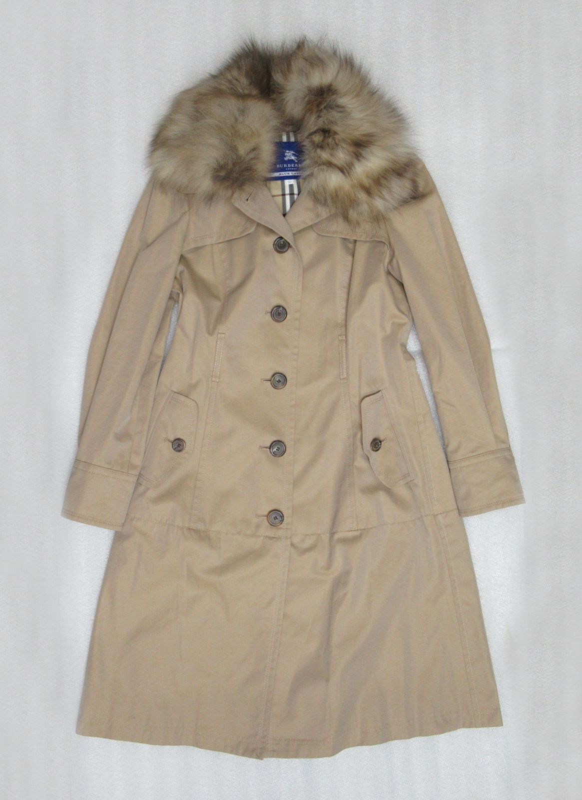 BURBERRY BLUE LABEL トレンチコート 36 美品 / ファー ベルト 保管袋