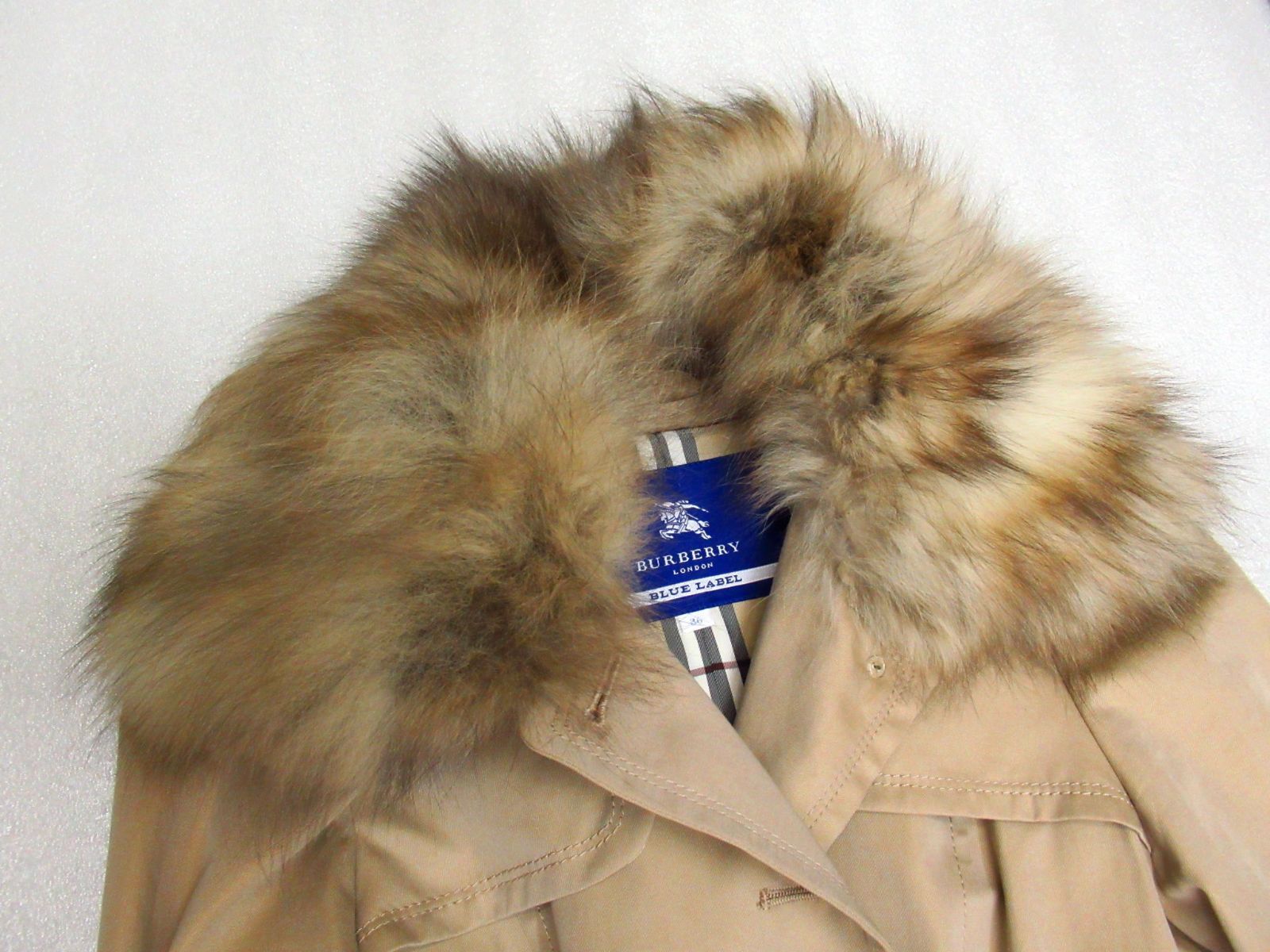 BURBERRY BLUE LABEL トレンチコート 36 美品 / ファー ベルト 保管袋