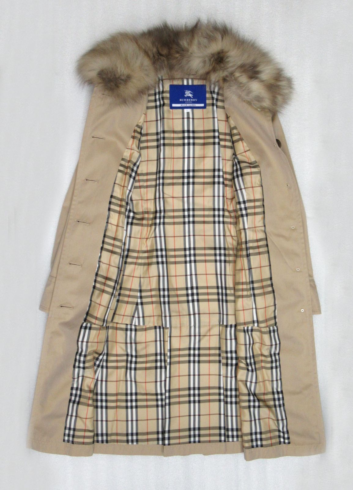 BURBERRY BLUE LABEL トレンチコート 36 美品 / ファー ベルト 保管袋