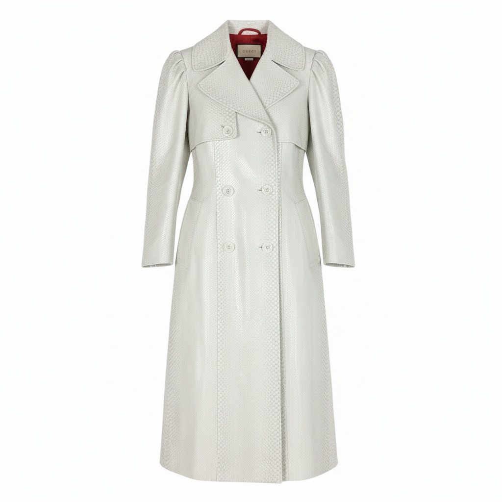 GUCCI ホワイト トレンチコート ベルト付き b4【美品】GUCCI グッチ トレンチコート ロングコート ヘビ 裏地 鯉