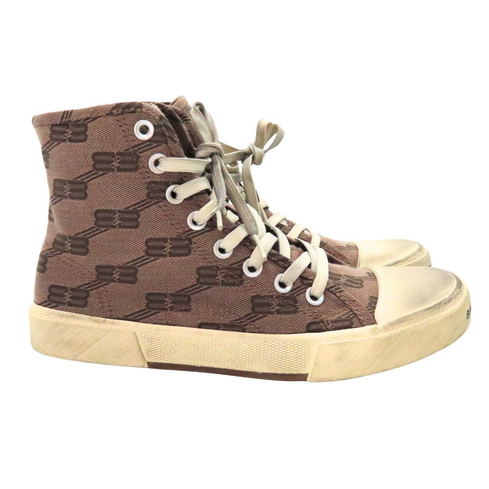 【中古】BALENCIAGA バレンシアガ 688752 モノグラムプリントダメージ加工ハイカットスニーカー PARIS HIGH TOP BB MONOGRAM 約26cm ブラウン メンズ A2600668 【無料ギフトラッピング承ります】 中古】BALENCIAGA バレンシアガ 688752 モノグラムプリントダメージ