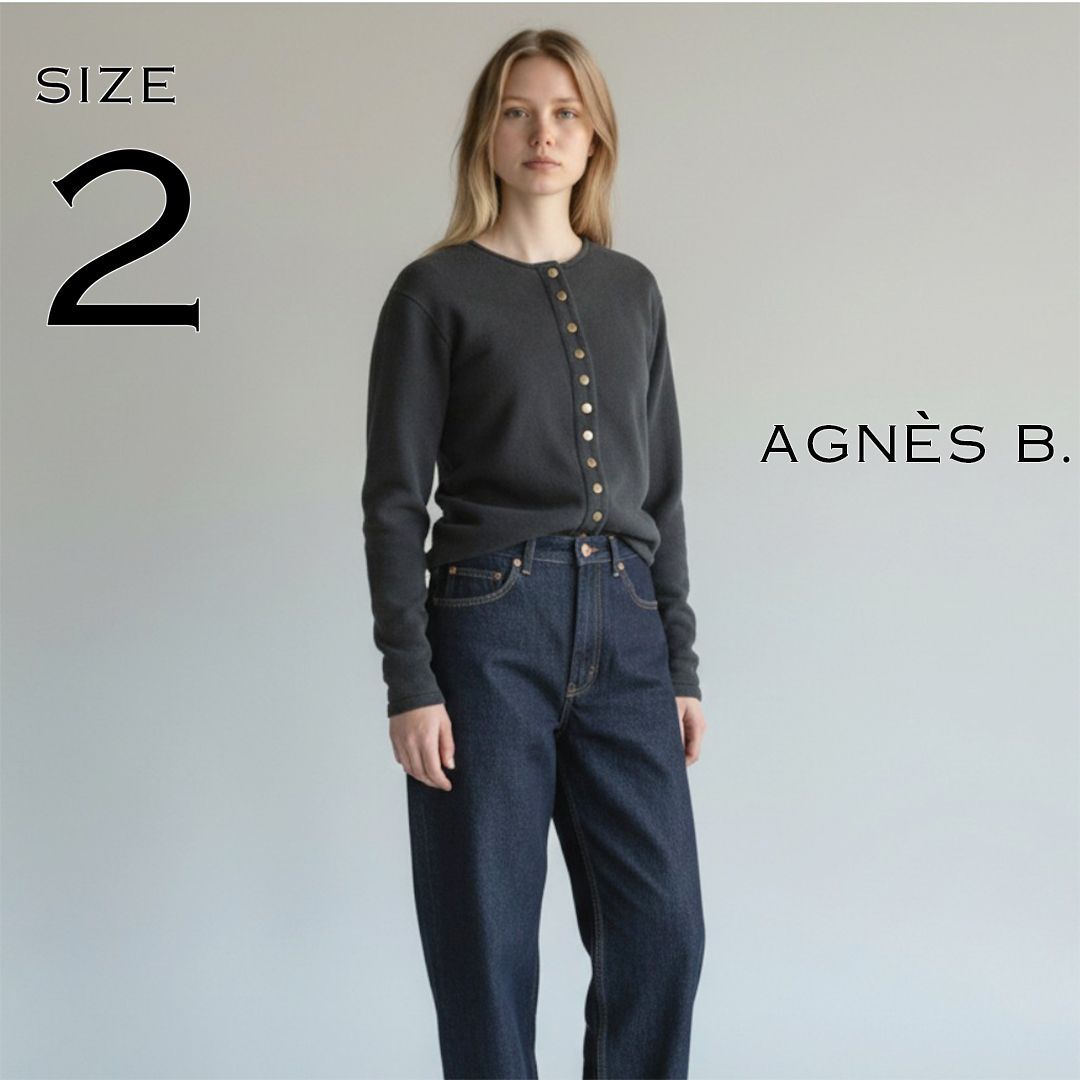極美品】agnes b.アニエスベー 日本製 コットン製裏起毛 ロゴボタン