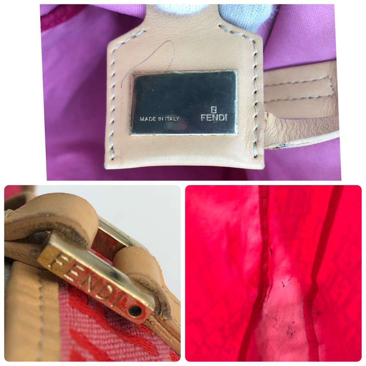 フェンディ トートバッグ ズッカ柄 ピンク キャンバス レザー ポーチ付