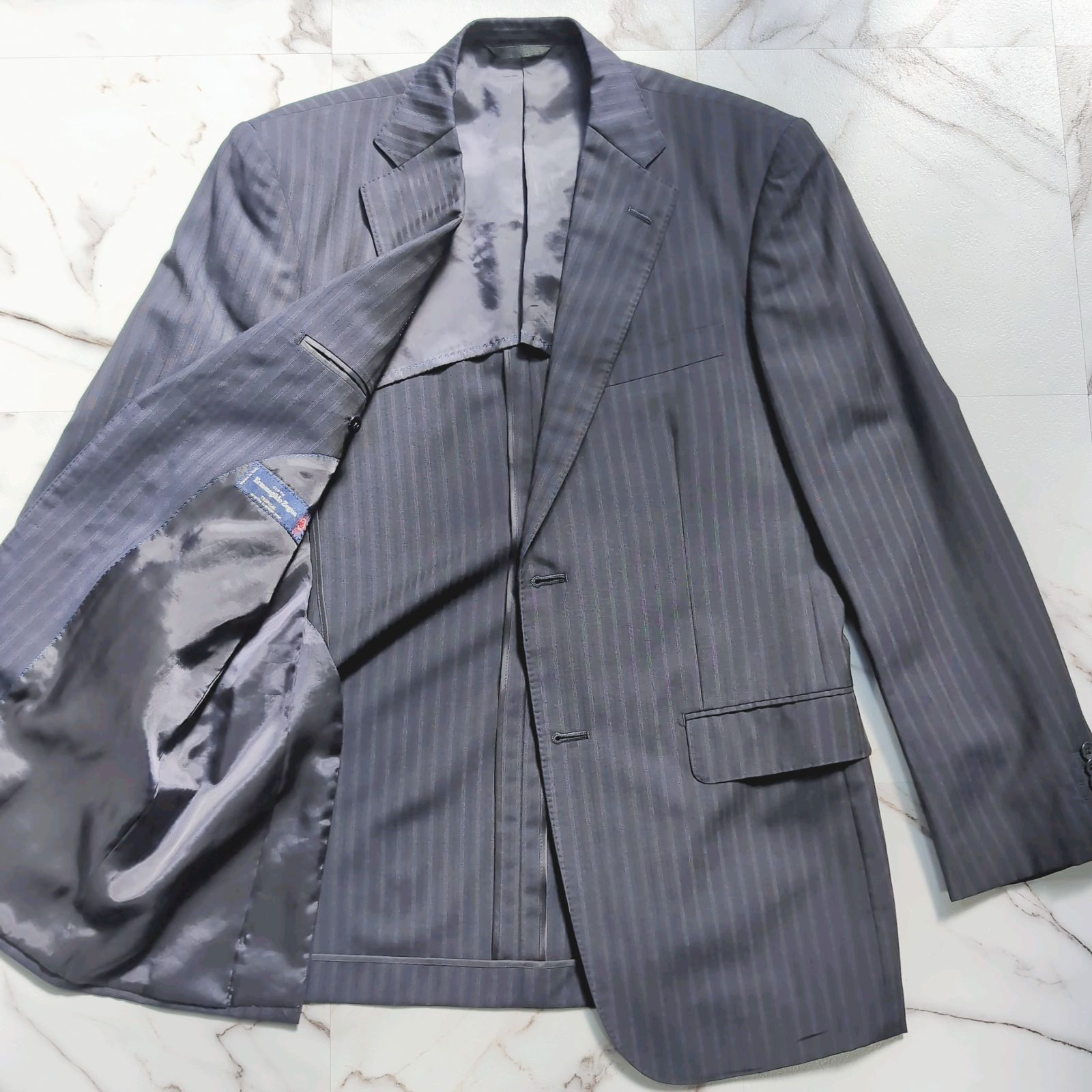 極美品◎ブリッラ ワイドストライプ ウールテーラードジャケット 本切羽 紺 44 Ermenegildo Zegn TROPICAL superfine Australian wool テーラード