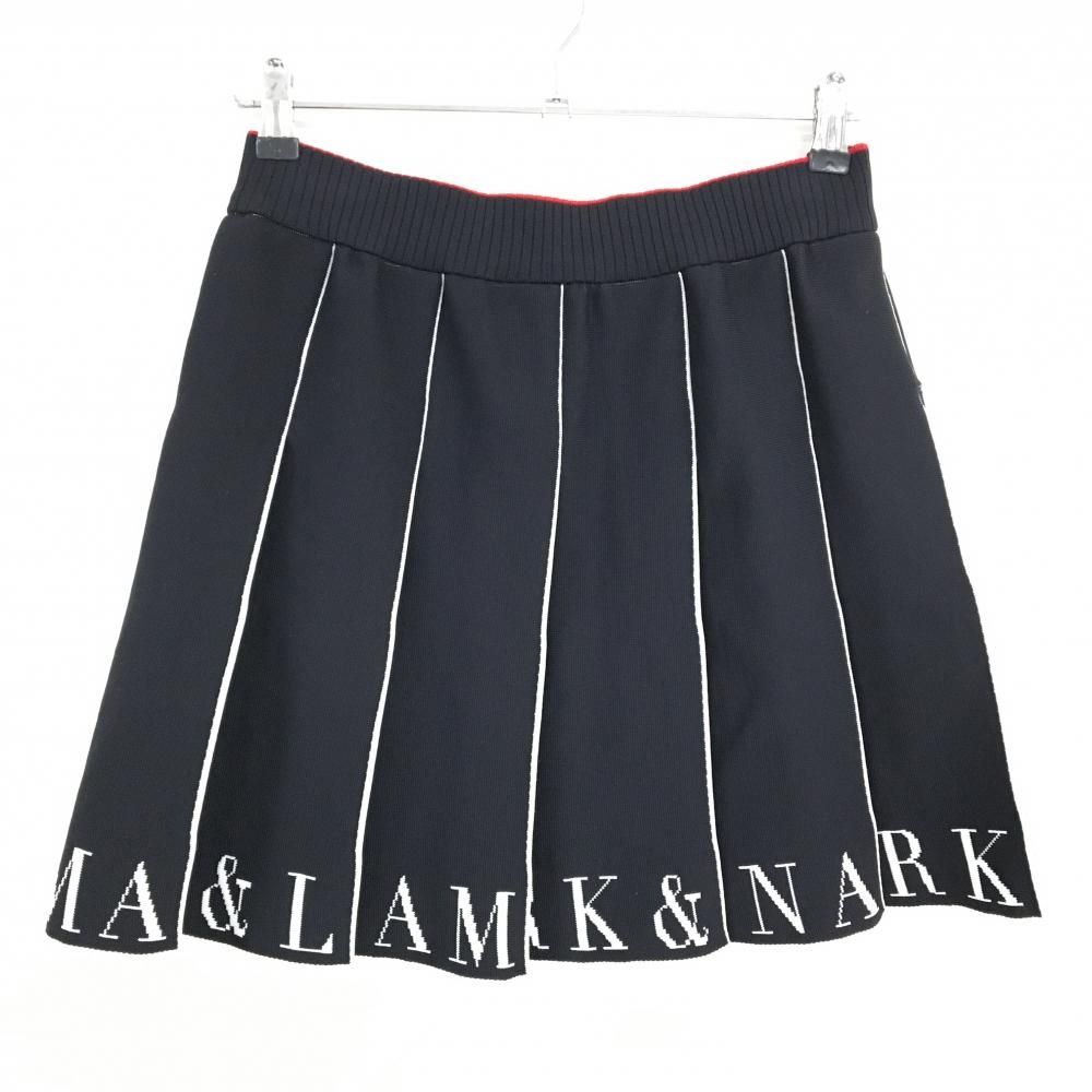 超美品】マークアンドロナ ニットスカート 黒×白 プリーツ 裾ロゴ