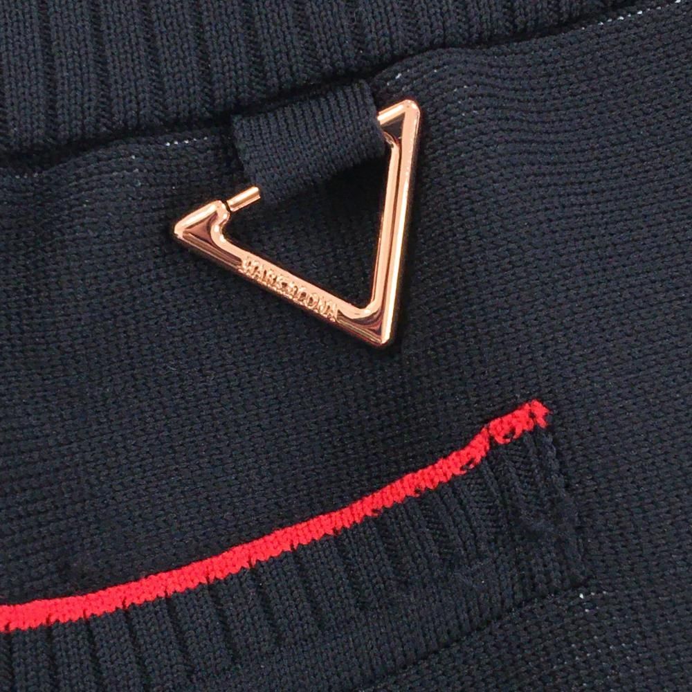 超美品】マークアンドロナ ニットスカート 黒×白 プリーツ 裾ロゴ