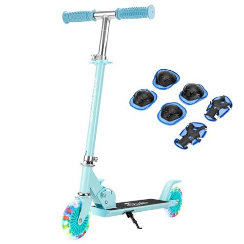 キックスクーター 子供用 キックボード LED 光るホイール 3階段調節 組み立てが簡単 足踏み式 耐荷重80 kg プレゼント ブルー po 538 efd 2 d