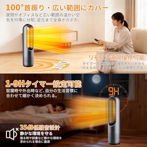  セラミックヒーター 冬新 ?暖兼用 羽根なし ヒーター 暖房器具 省エネ 電気 3段階温風 8段階送風 100°首振り 9 Hタイマー 静音 DCモーター 節電 リモコン操作 ?暖房 40 W|1100Ｗ 大風量 速暖 過熱保護 転倒OFF 81 ef c 12 その他 キッチン 食器
