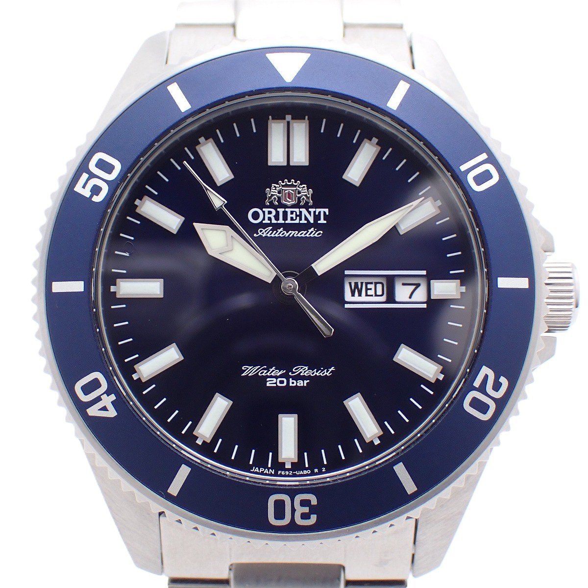 オリエント スポーツ 20気圧ダイバー 自動巻き メンズ 腕時計 デイデイト 青文字盤 純正SSベルト RN AA0007L いおき質店