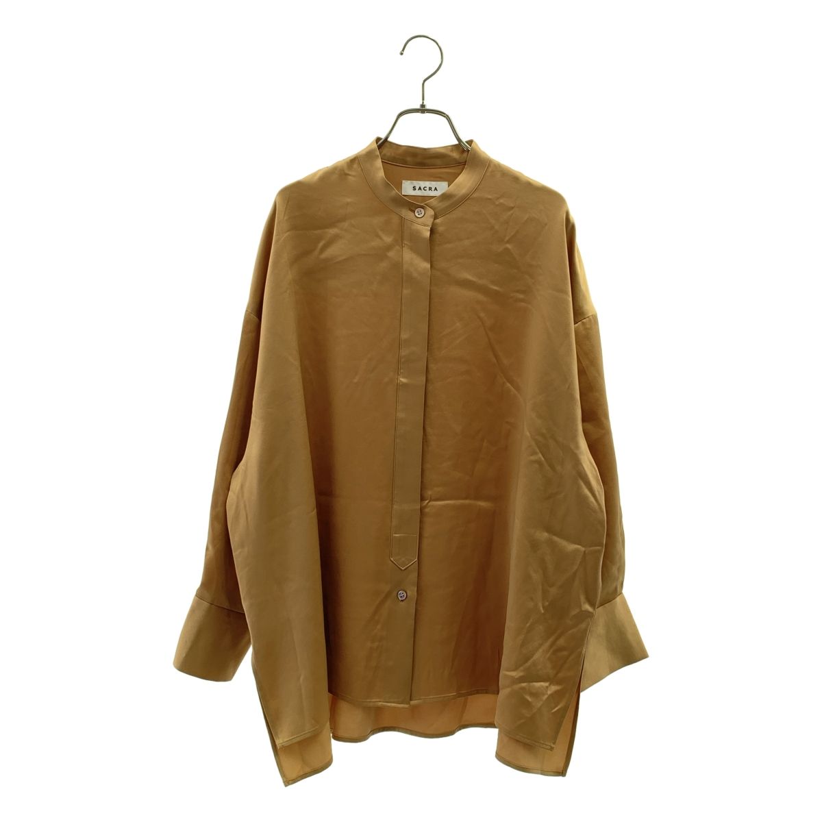 SACRA / サクラ | サテン ロングスリーブ シャツ | 38 | ベージュ系