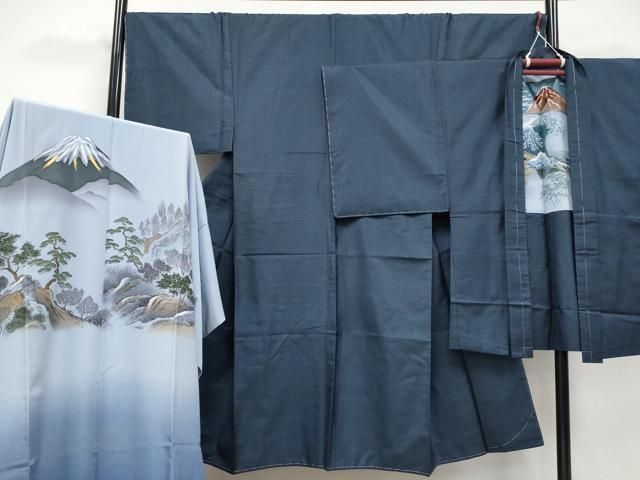 平和屋着物○極上 男性 本場大島紬 アンサンブル・長襦袢セット 100