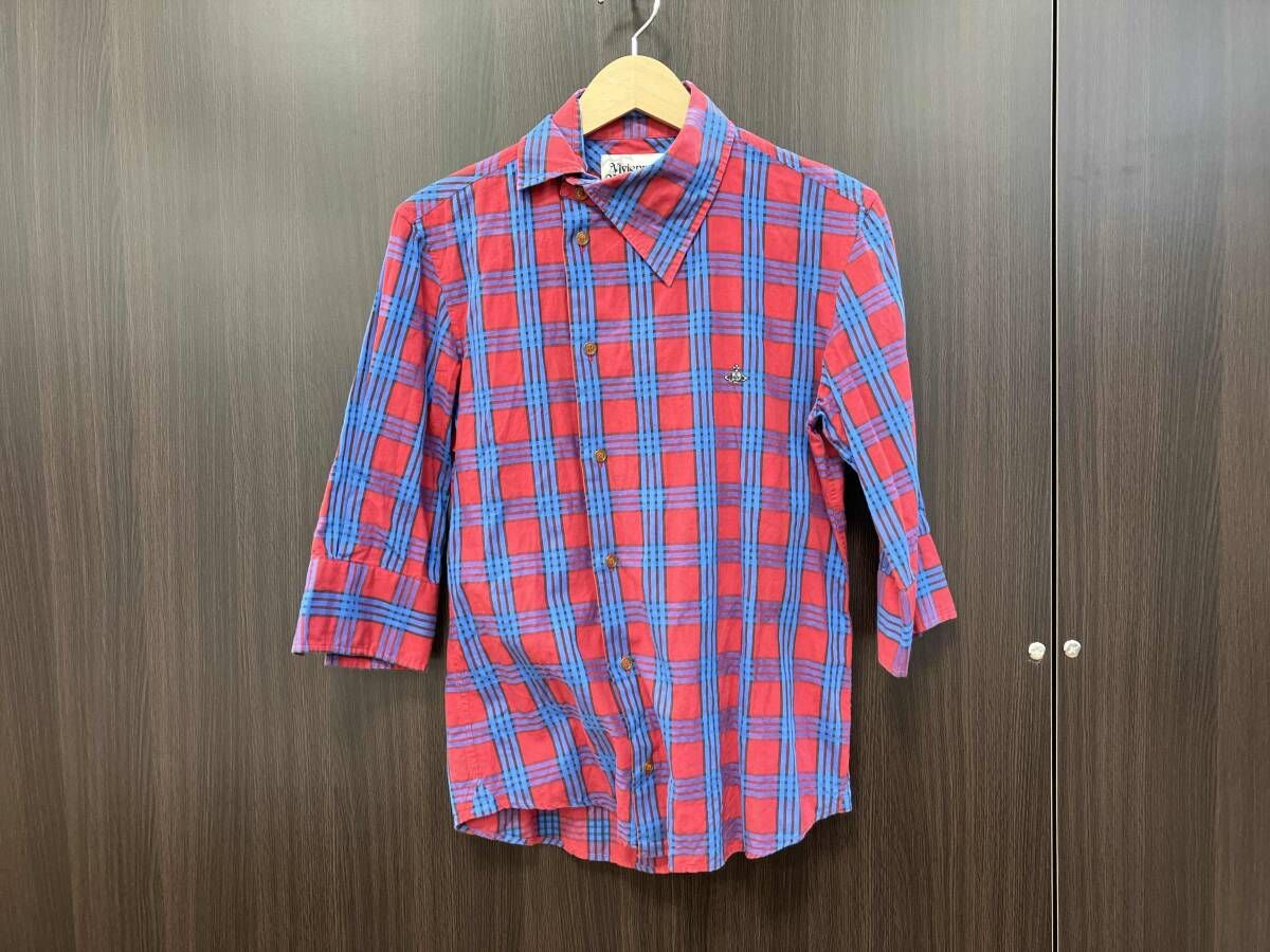 VIVIENNE WESTWOOD/長袖シャツ/アシンメトリーチェックレッドブルー