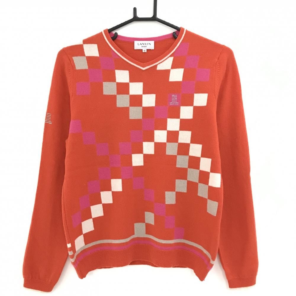 超美品】ランバンスポール セーター オレンジレッド系×白 前面スクエア