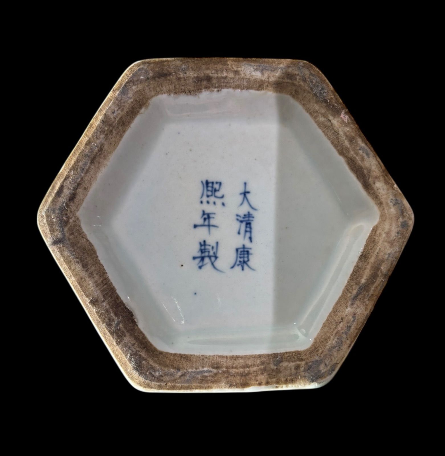 大清康熙年製 六角花瓶 山水風景図 時代物 壺 中国 フラワーベース