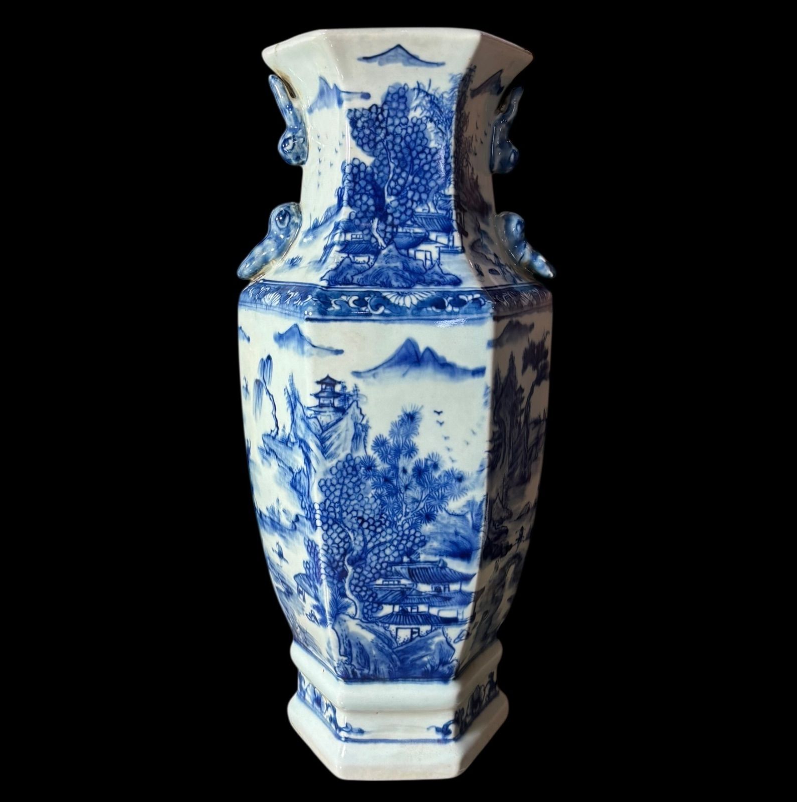 大清康熙年製 六角花瓶 山水風景図 時代物 壺 中国 フラワーベース