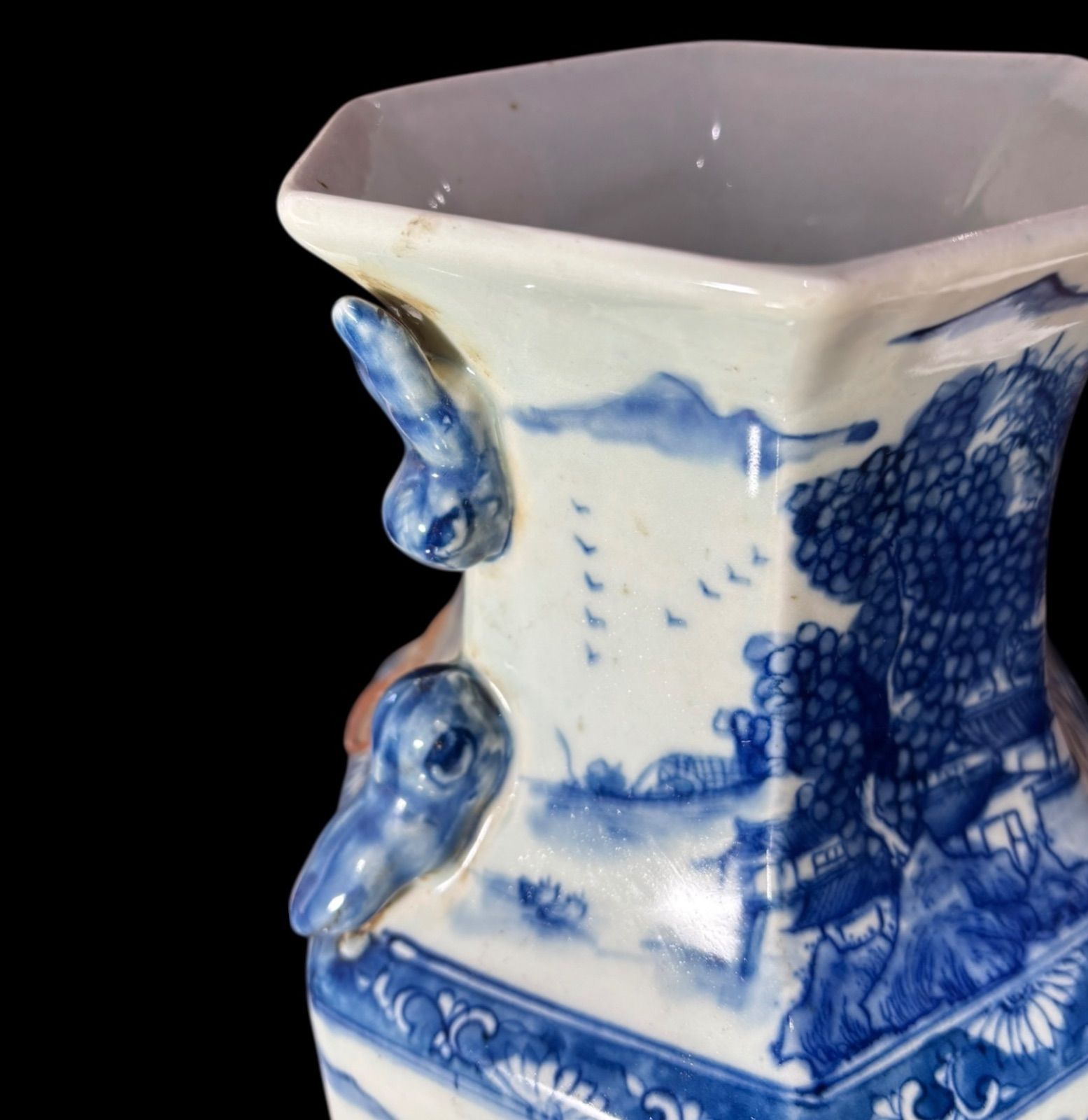 大清康熙年製 六角花瓶 山水風景図 時代物 壺 中国 フラワーベース