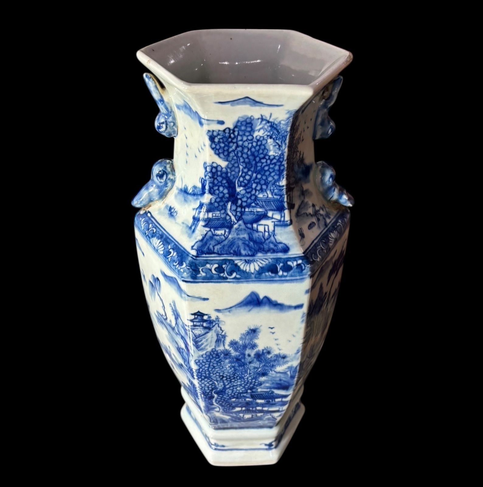 大清康熙年製 六角花瓶 山水風景図 時代物 壺 中国 フラワーベース