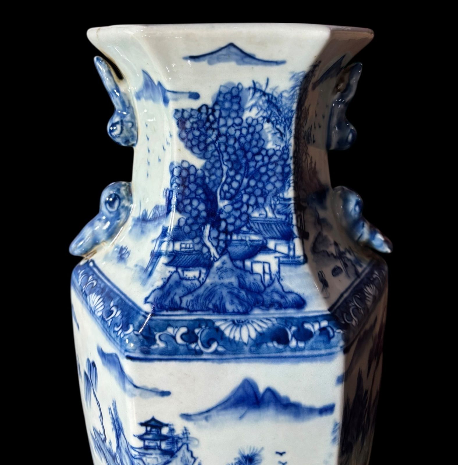 大清康熙年製 六角花瓶 山水風景図 時代物 壺 中国 フラワーベース