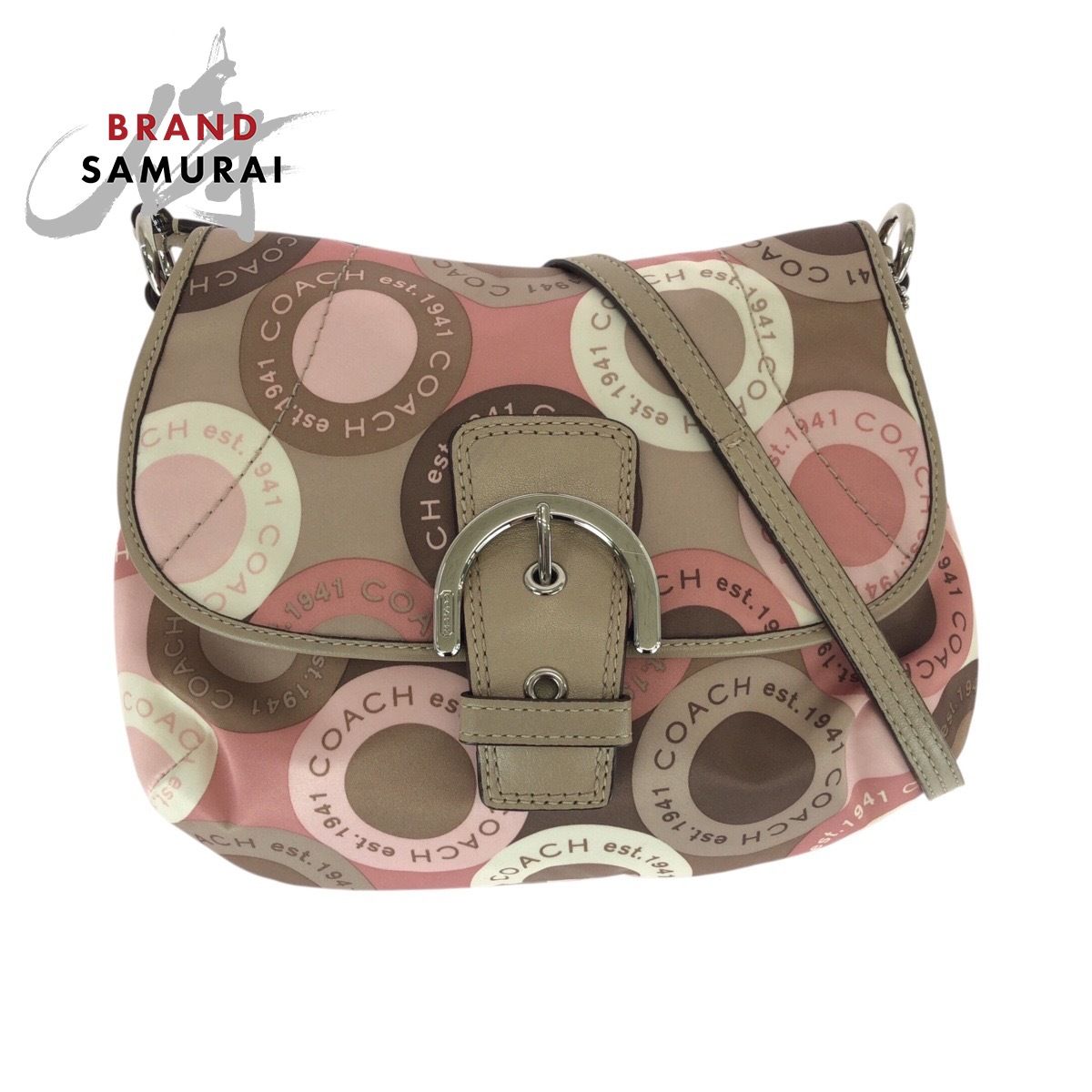 美品 COACH コーチ ソーホー ベージュ ブラウン ピンク ナイロン