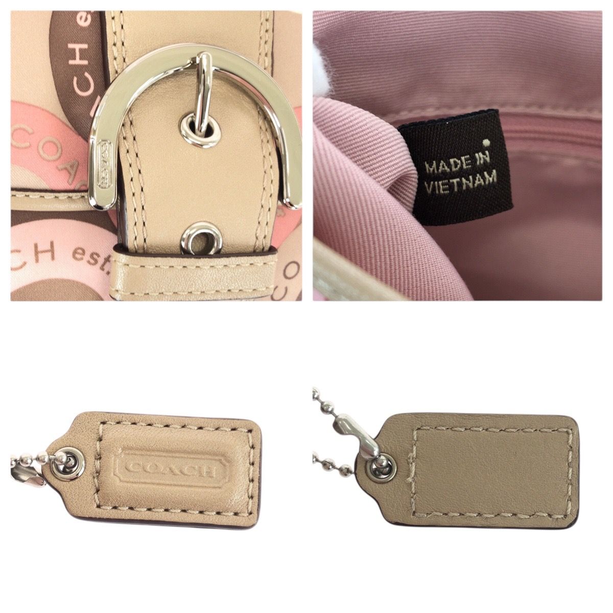 美品 COACH コーチ ソーホー ベージュ ブラウン ピンク ナイロン
