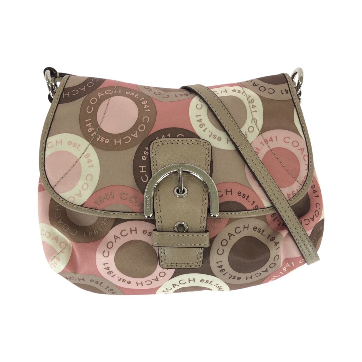 美品 COACH コーチ ソーホー ベージュ ブラウン ピンク ナイロン
