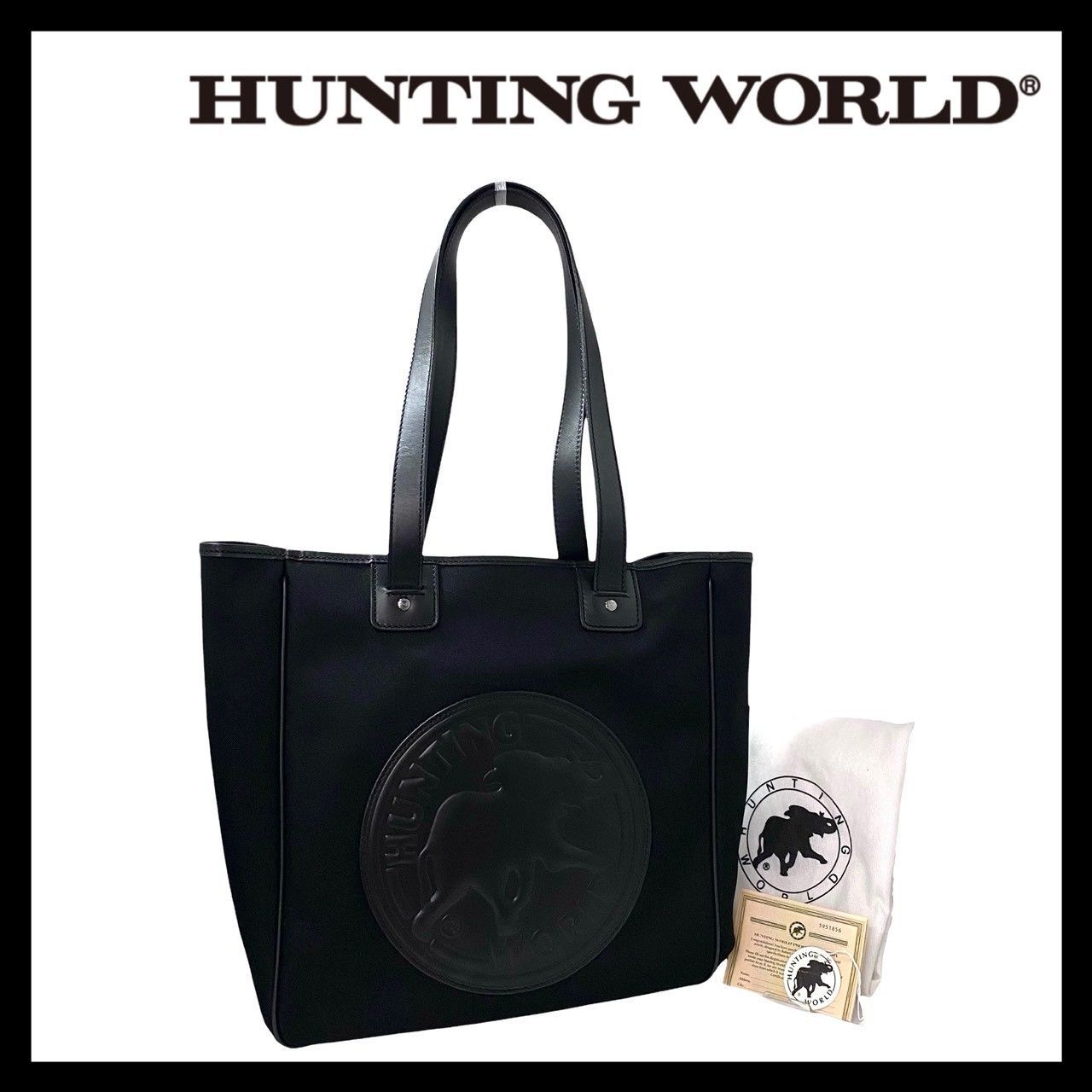 HUNTING WORLD】ロゴ トートバッグ キャンバス レザー ブラック/黒